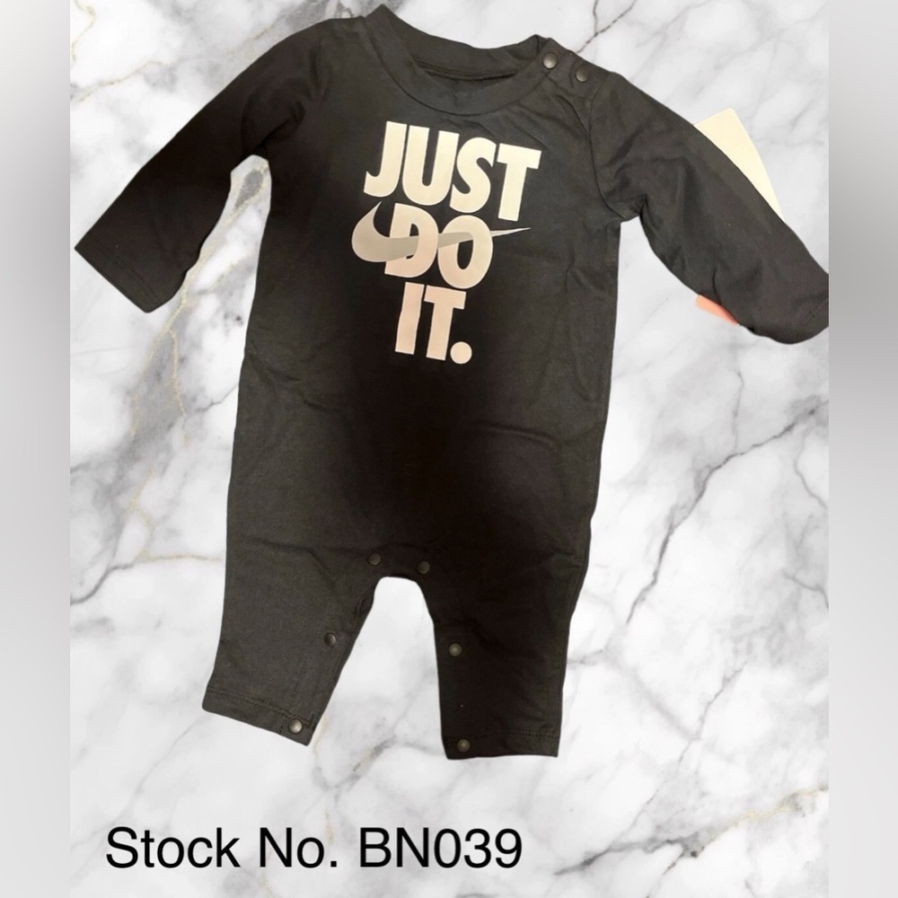 Nike Black Baby Romper with White 'JUST DO IT.' Logo